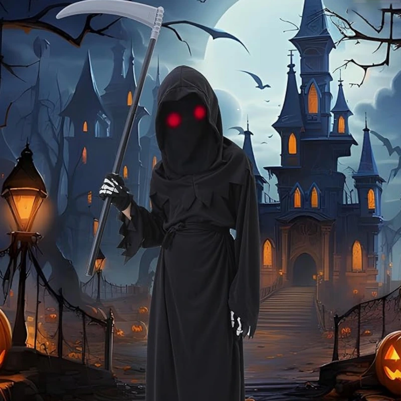 Skräcktema Party Kids Grim Reaper kostym med mask